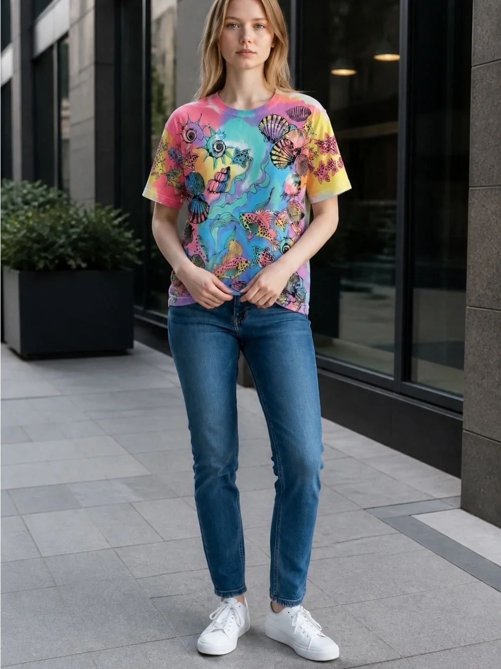 Vintage 90's‎ Freeze Tag Tropical Fish Coral AOP All Over Print T Shirt one size